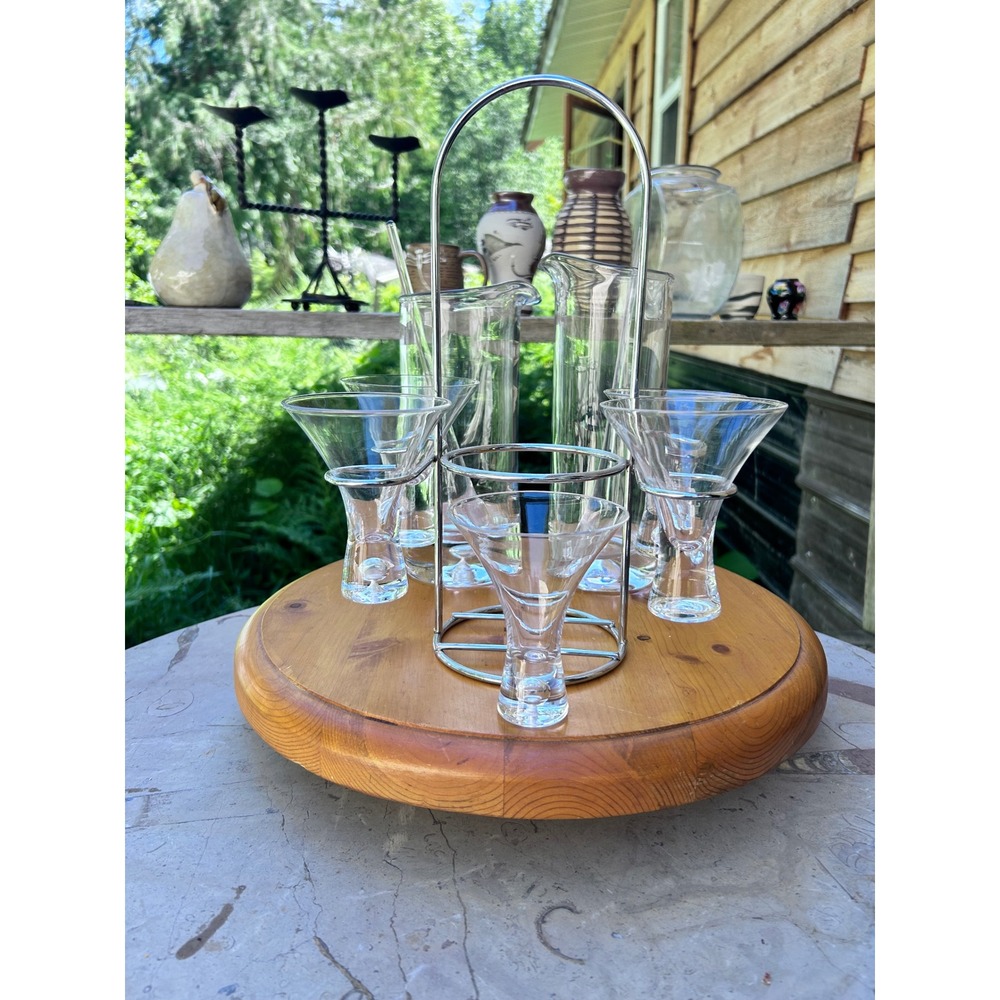 Vintage Martini Caddy Set Clear Controlled Bubble Crystal MCM Barware Hosting Gi